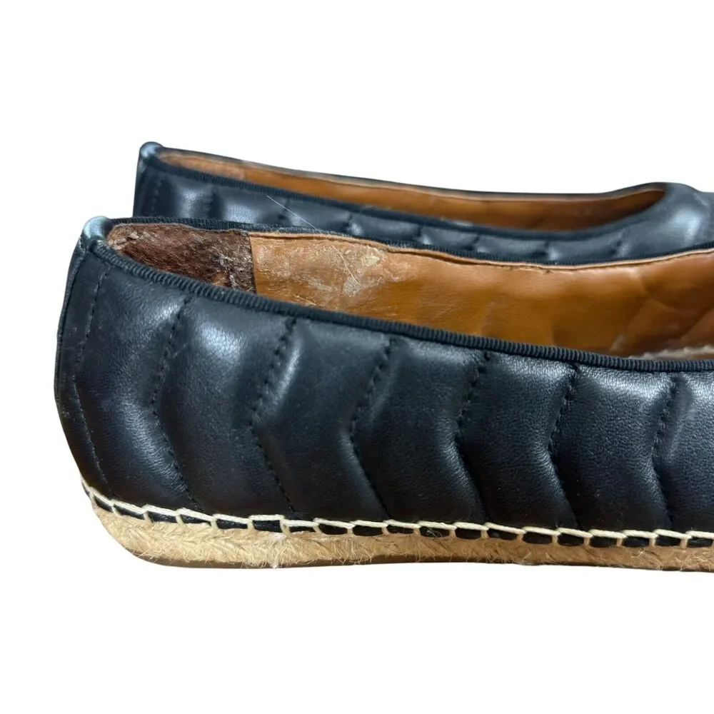 Franco Sarto Kyla Quilted Black Leather Espadrille Square Toe Flats Shoes sz 8.5
